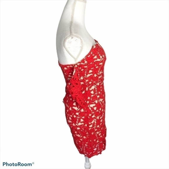 JOA Off the Shoulder Red Lace Mini Dress NWT XS - Picture 3 of 9